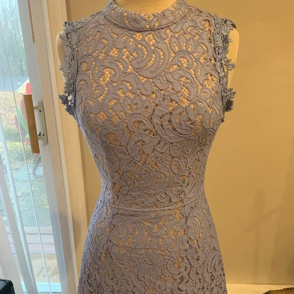 Francesca's Collections | Dresses | Blue Lace Dress With Nude Lining |  Poshmark